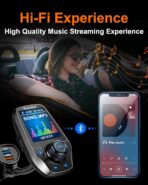 Upgraded Bluetooth 5.3 FM Transmitter for Car, Wireless Radio Adapter Kit W 1.8" Color Display Hands-Free Call AUX in/Out SD/TF Card USB Fast Charging 18W for All Smartphones Audio Players - Pewter - Image 2