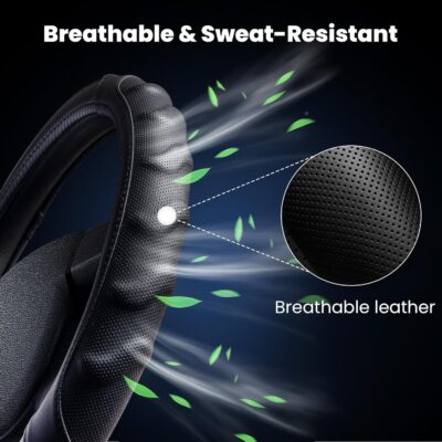 Carbon Fiber Steering Wheel Cover – 15 Inch Universal Fit for Cars & SUVs – Anti-Slip Grip, Breathable Leather Texture, Sporty Carbon Fiber Look – Premium Car Interior Accessories – Black - Image 4