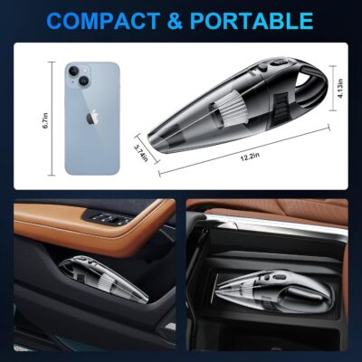 Handheld Car Vacuum Cleaner with 8000PA Powerful Suction, Portable Car Vacuum Cleaner with 2 Filters, Mini Brush, Lightweight, 0.34L Capacity, Essential Accessories - Image 6