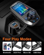 Upgraded Bluetooth 5.3 FM Transmitter for Car, Wireless Radio Adapter Kit W 1.8" Color Display Hands-Free Call AUX in/Out SD/TF Card USB Fast Charging 18W for All Smartphones Audio Players - Pewter - Image 3