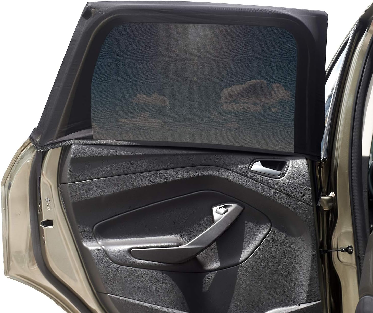 81dozJN6WoL._AC_SL1500_.jpg Car Window Sun Shade Cover -2 Pack Breathable Mesh Rear Side Window Shade Sunshade UV Protection for Baby Kids Pet Size M, Mosquito Net Curtain Fit for Most(95%) of Cars, Cover Full Window - Image 1