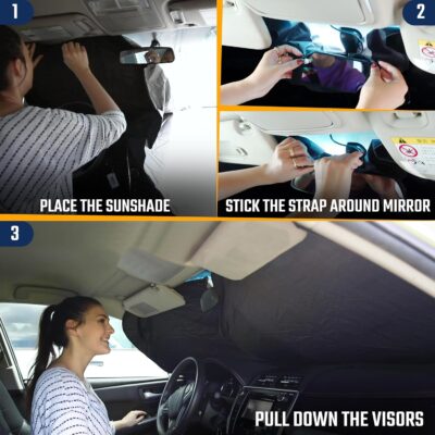 EcoNour Windshield Sunshade for Cars | Full-Coverage Heat & UV Protection | High-Performance Light Blocking Sun Shade | Foldable Design Keeps Interior Cool | Compact Storage- Medium - Image 7