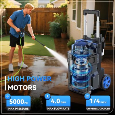 Pressure Cleaner 5000PSI, Heavy Duty Power Cleaner, with 4 Nozzles,Foam Cannon,33FT Hose and 500ml Soap Bottle,Car Wash Machine/Car/Driveway/Patio Clean (Blue) - Image 4