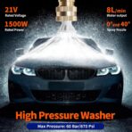 Electric Pressure Washer,Papasbox 1500W Cordless Pressure Washer with 2 * 2.0Ah Battery,Battery Pressure Wash Kit 16FT Hose, Power Cleaner for Patio Floor Fence Deck Indoor - Image 4