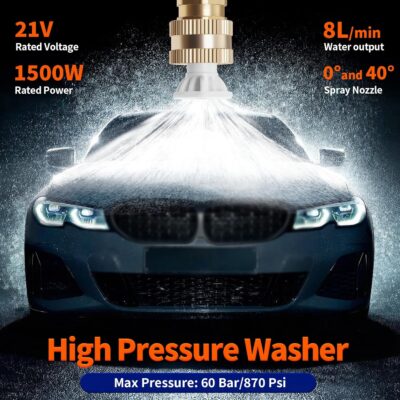 Electric Pressure Washer,Papasbox 1500W Cordless Pressure Washer with 2 * 2.0Ah Battery,Battery Pressure Wash Kit 16FT Hose, Power Cleaner for Patio Floor Fence Deck Indoor - Image 4