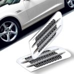 Ajxn 1 Pair Auto SUV Universal Car Side Mesh Vent Air Flow Fender Decoration Sticker Fit for All Car Silver