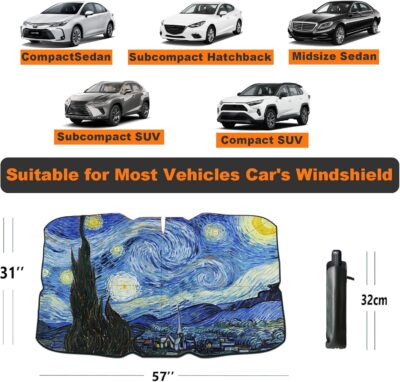 Windshield Sun Shade Umbrella for Car Front Window Sun Visor for Windshield Car Summer Accessories Protect Interior from UV Rays & Heat for Sedan, Compact SUV, Hatchbacks 57"*31" - Image 3