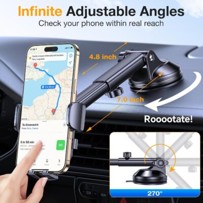 Romuto Phone Holders for Your Car Phone Holder Mount【Super Suction】Cell Phone Mount for Car Accessories for Women Men Windshield/Vent/Dash Truck Stand Desk Mount Clamp Holder for iPhone Samsung Camera - Image 5