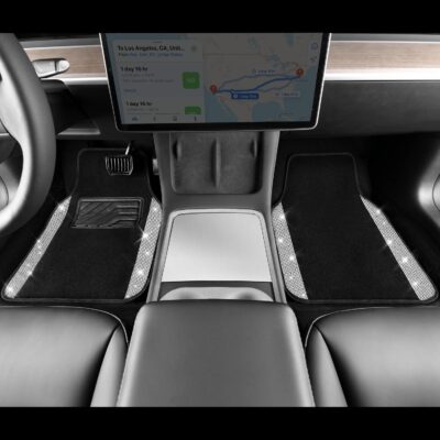 CAR PASS Bling Diamond Car Floor Mats, Shining Rhinestone Carpet Sparkly Glitter Crystal with Anti-Slip PVC Heel Pad Waterproof Universal Fit Automotive SUV,Sedan,Van,Cute Girl Women,4pcs Black Sliver - Image 6