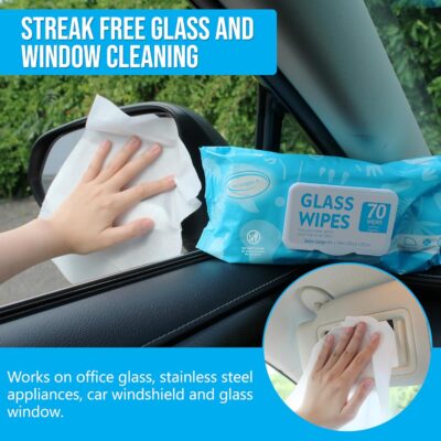Air Jungles Glass and Window Cleaner Wipes 70 Count, Extra Large 8" x 10" Size Cleaning Wipes for Car Windshield, Headlight, Mirror, Tile and Home Glass Surface - Image 4