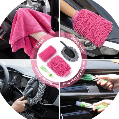 AUTODECO 39Pcs Car Cleaning Wash Kit Interior Detailing Cleaner Kit with High Power Handheld Vacuum, Brush Set, Windshield Tool, Duster, Towels, Tire Brush, Complete Car Care Tools, Pink - Image 5
