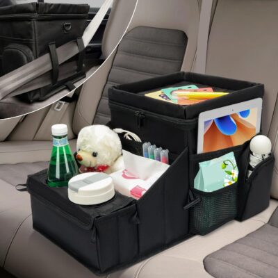 Backseat Organizer for Kids and Passenger Seat Organizer for Adults - Car Seat Cooler and Warmer with Cup Holders and Convertible Tray Lid(Black) - Image 4