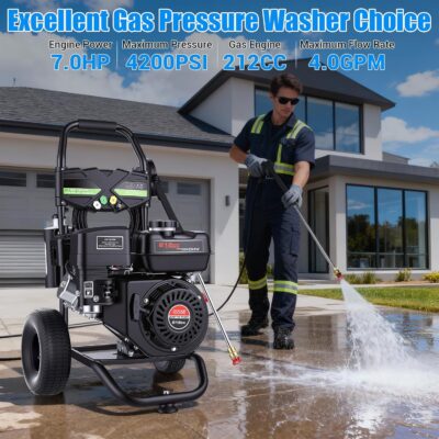 4200PSI Pressure Washer 4.0GPM Gas Power Washer 212CC Gas Powered Washing Machine Commercial High Pressure Washer with 25ft Hose&5 Nozzles for Patio Garden Yard Vehicle,EPA/CARB/ETL (Black) - Image 2