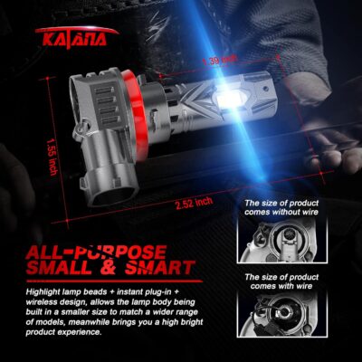 Katana Upgraded H11 Light Bulbs, 18000LM 6500K Xenon White Super Bright Mini Size with Cooling Fan, HB3 Canbus Ready Fog Light, Pack of 2 - Image 3