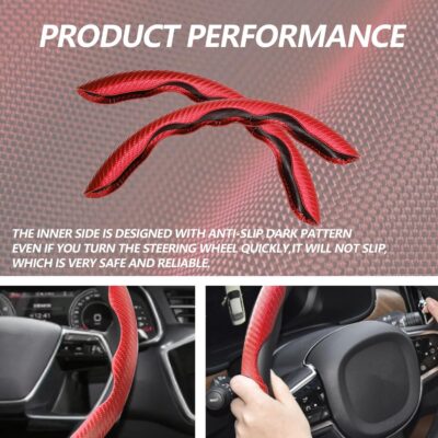 2pcs Universal Fit Carbon Fiber Steering Wheel Cover, Anti-Skid Steering Wheel Cover/Segmented Steering Wheel Protector/Car Interior Accessories (red) - Image 6