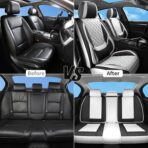 Car Seat Covers Full Set, Luxury Leather Waterproof Non-Slip Seat Protector Universal Fit for Most Cars SUVs Trucks Pick-ups,White and Black Car Accessories Interior(Full Set White) - Image 8