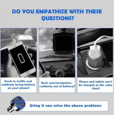 6 Port Fast USB Car Charger (PD+QC3.0),Cigarette Lighter USB Charger with LED Digital Display,Universal Car Charger Adapter Car Accessories Interior for Most 12V/24V Vehicles - Image 5