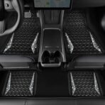 CAR PASS Bling Diamond Car Mats Rubber Floor Mats Full Set Anti-Slip 3D Rhombus Waterproof Trim to Fit Liner Universal Glitter Crystal Sparkly Shining Rhinestone Girl Women SUV Sedan Van, Black Silver - Image 5