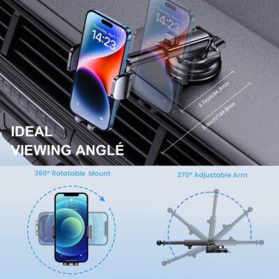 TICILFO Phone Mount for Car Phone Holder [Military-Grade Suction & Stable Clip] Car Phone Holder Mount Windshield Dashboard Air Vent Universal Automobile Mount Fit for All Dash Mounting Kits iPhone - Image 3