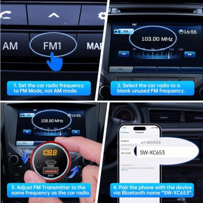 Syncwire Bluetooth 5.4 FM Transmitter for Car, 38W PD&QC3.0 Dual USB Charging Bluetooth Car Adapter Microphone & Bass Sound MP3 Music Player FM Kit with Hands-Free Calling - Image 7