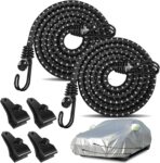 Hlogree 2PCS Car Cover Gust Straps Wind Protector,Bungee Cords Hook Clips Kit Hold Tarp Tie Down from Blowing Off in High Winds-Universal Fit for Most Cars,Sedans,SUVs,Trucks,Vans and More-Black
