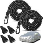 Hlogree 2PCS Car Cover Gust Straps Wind Protector,Bungee Cords Hook Clips Kit Hold Tarp Tie Down from Blowing Off in High Winds-Universal Fit for Most Cars,Sedans,SUVs,Trucks,Vans and More-Black