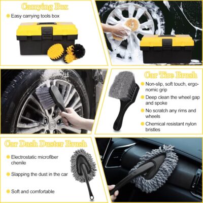 TTRCB 27Pcs Car Detailing Kit, Car Detailing Brush Set, Auto Detailing Drill Brush Set, Car Detailing Brushes, Car Wash Kit, Car Accessories, Car Cleaning Tools Kit for Interior, Exterior, Wheels - Image 2