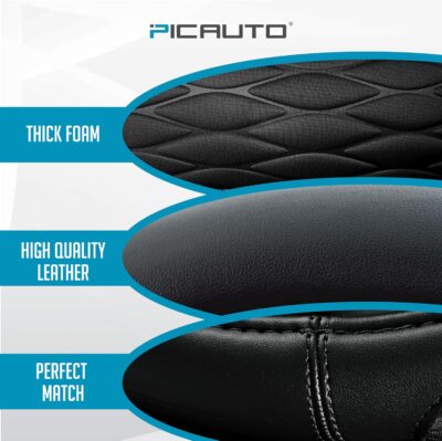 PIC AUTO Steering Wheel Cover, Black Thick Rhombic Foam and Premium Leather, Universal 14.5-15.5 Inch Breathable Anti-Slip Steering Wheels Accessories for Men & Women - Image 3