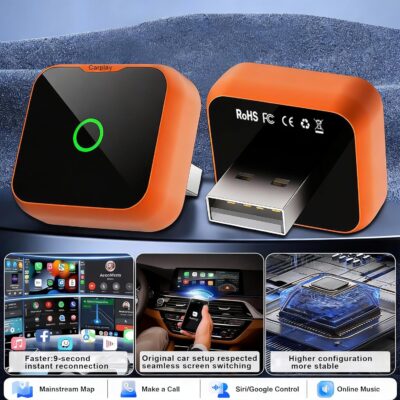 2-in-1 Wireless CarPlay Android Auto Adapter, Plug & Play Wired to Wireless Converter for iPhone Android, Fast Auto Connect,Stable,OTA Update, Ultra Compact (Orange) - Image 5