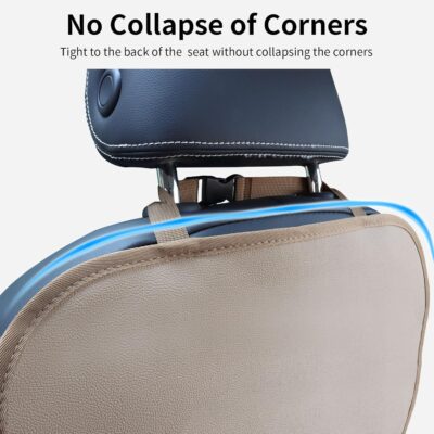 Kick Mat Back Seat Protector Waterproof Leather Car Seat Back Organizers Cover with 3 Storage Pockets for Kids Pets SUV Sedan Minivan Truck Car Travel Accessories (Beige 2-Pack) - Image 5