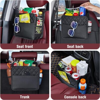 LXUNYI Car Organizer Back Seat, Waterproof Pu Leather Car Seat Storage Bag Foldable Universal Hanging Seatback Organizer for Kids & Adults Travel road Trip Essentials - Image 4
