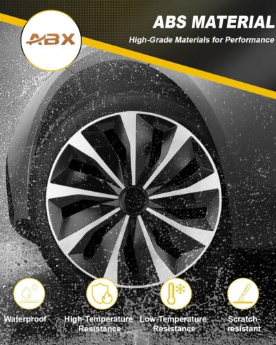 ABX Hubcap Wheel Covers Hub Caps 16 Inch Set of 4 Black & Silver Universal Wheel Rim Cover R16 Stylish Car Decor Wheel Covers for Toyota Camry Nissan Mazda (Black-A1, 16 inch) - Image 2