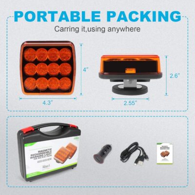 Agrieyes 2Pcs Rechargeable Flashing Lights for Vehicles, Super Magnetic Strobe Hazard Lights, Wireless Portable Amber Led Warning Beacon Emergency Light for Trucks Bus Tractor Oversize Trailer - Image 7