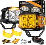 Auxbeam 4 Inch LED Pod Light, 92W V-MAX Series Square Offroad Driving with Amber DRL, 270° Spot Flood Combo Beam Side Shooter Cube Work Auxiliary Lights with Yellow Cover for Truck SUV ATV UTV