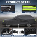 X AUTOHAUX Waterproof Sedan Car Cover for Sedan Length Up to 177 Inch Sedan All Weather Protection Anti-UV Windproof with Left Side Zipper and Mirror Pockets - Image 6