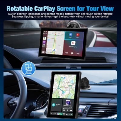 7" Portable Wireless CarPlay Screen for Car – Apple CarPlay & Android Auto, HD Touch Screen Car Stereo, Bluetooth, GPS Navigation, Voice Control, Plug-and-Play with FM/AUX/Mirror Link (Black) - Image 6