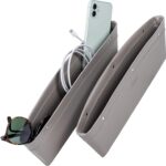 Lusso Gear Car Seat Gap Organizer - Pack of 2 - Prevents Items Falling & Seat Gap Filler - Universal Fit 0.5"-2" Slots & Automotive Use - Easy Clean Design for Auto Accessories - Gray Faux Leather