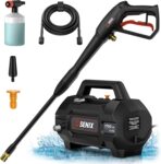 SENIX 13 Amp Electric Pressure Washer - 1700 PSI, 1.2 GPM, Compact with Foam Cannon, Spray Gun, 20-ft Hose, Turbo Nozzle, and 15° Spray Nozzles - Perfect for Cars and Driveways
