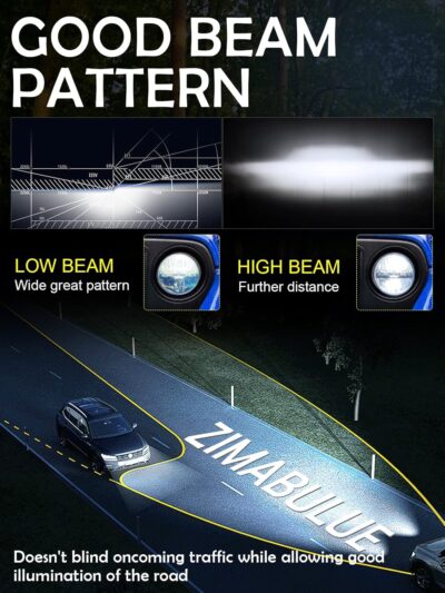 ZIMABLUE 7 inch LED Headlight 2PCS Cool White High Low Beam Plug and Play 7" round Headlights H6024 LED Headlight DOT Approved Compatible with Jeep Wrangler JK TJ CJ, Truck SUV etc (Reflector (2pcs)) - Image 4
