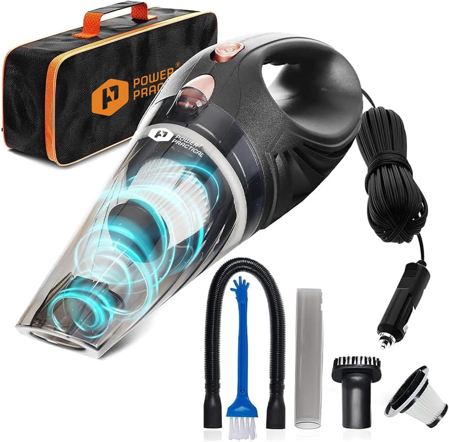 81fjAbrqt5L._AC_SL1500_.jpg THISWORX Car Vacuum Cleaner - Portable, High Power, Handheld Vacuums w/ 3 Attachments, 16 Ft Cord & Bag - 12v, Auto Accessories Kit for Interior Detailing - Black - Image 1