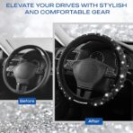 Skechers Women’s Bling Steering Wheel Cover, Velvet with Sparkly Crystal Rhinestones, Stylish Car Interior Gift, Universal Fit 14" 1/2-15" for Cars, SUVs, Trucks, Black Diamond - Image 4