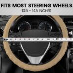 BDK Genuine Leather Car Steering Wheel Cover Small Size 13.5 to 14 Inch Beige -, Easy Installation - Image 6