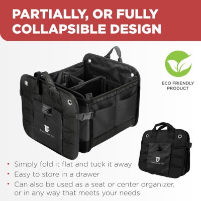 TRUNKCRATEPRO Trunk Organizer For Car, Suv, Truck | Premium Adjustable Multi Compartments Collapsible Car Trunk Organizer With Securing Straps & Non-Slip Bottom (Large Size, Black) - Image 5