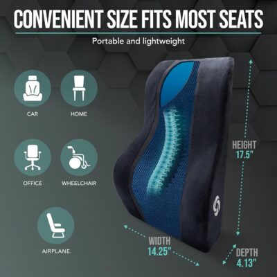 Samsonite Memory Foam Lumbar Support Pillow, Ergonomic Back Cushion for Office Chair, Gaming Chair, Auto Back Support with Cooling Gel, Home Essentials for Sitting Comfort, Posture Relief, Black Mesh - Image 7