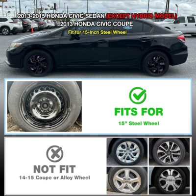 15 inch Replacement Hubcaps Fit for 2006-2011 Honda Civic, Wheel Rim Cover Compatible with 2013-2015 Honda Civic 15'' Steel Wheel; 4 Pcs (Glossy Black) - Image 6