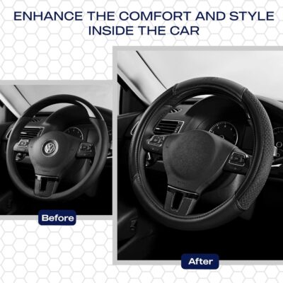 Skechers Air-Cooled Steering Wheel Cover,Leather Car Steering Wheel Cover Universal Fit 14" 1/2-15" Car Wheel Protector for Men Women Fit Suvs,Vans,Sedans,Car,Trucks,Black - Image 5
