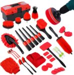 35Pcs Car Detailing Kit, Car Cleaning Kit with Windshield Cleaning Tool and Tool Box, Interior & Exterior Auto Care Supplies and Brushes (B：35PCS-R)