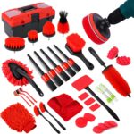 35Pcs Car Detailing Kit, Car Cleaning Kit with Windshield Cleaning Tool and Tool Box, Interior & Exterior Auto Care Supplies and Brushes (B：35PCS-R)