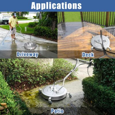 JANZ 24'' Pressure Washer Surface Cleaner with 4 Wheels,Dual Handle,Stainless Steel Housing, 4 Replacement Nozzle Cores and 2 Hose Adapters,Ideal for Driveways, Sidewalks,Patios,Decks Cleaning - Image 6