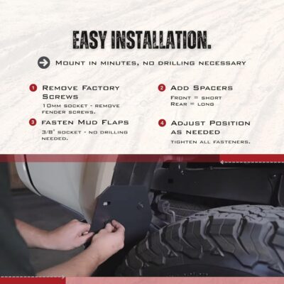 REK GEN Mud Flaps Compatible with Toyota Tacoma Gen3 (2016–2023) - Heavy Duty Mud Guards for Off-Road Protection - Easy Install - Durable Toyota Tacoma Accessories - USA Made (Stock, Red) - Image 3